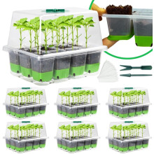 6Pcs Silicone Seed Starter Trays, 72 Cells Reusable Seed Propagator Trays Heavy Duty Plant Seed Growing Trays Kit with Adjustable Vents, Raised Lid,