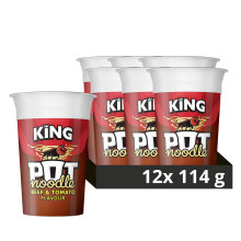 King Pot Noodle Instant Vegetarian Snack quick-to-make noodles , Beef & Tomato Flavour 12x 114 g