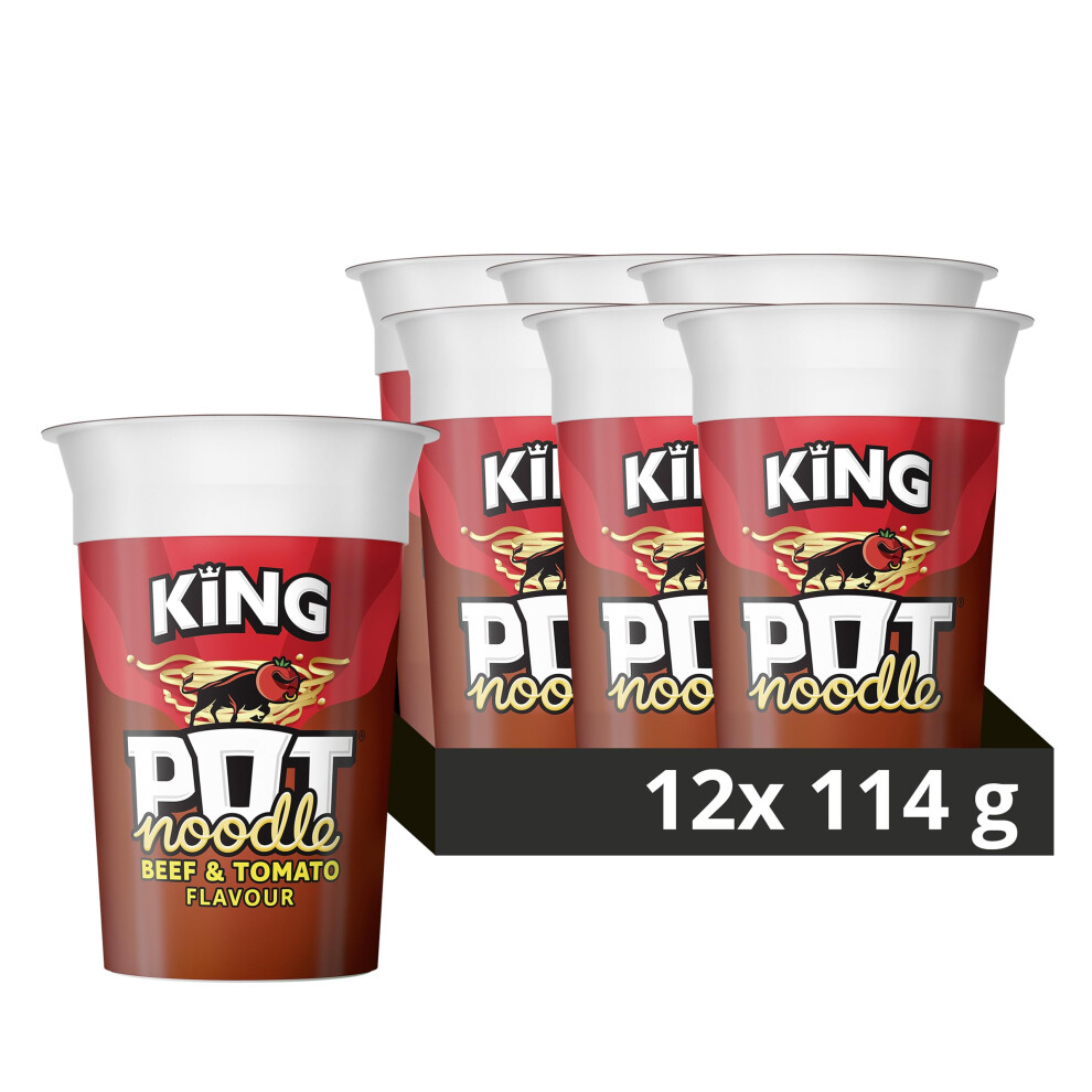 Pot Noodle King Instant Vegetarian Snack Quick-To-Make Noodles Beef & Tomato Flavour 12X 114 G