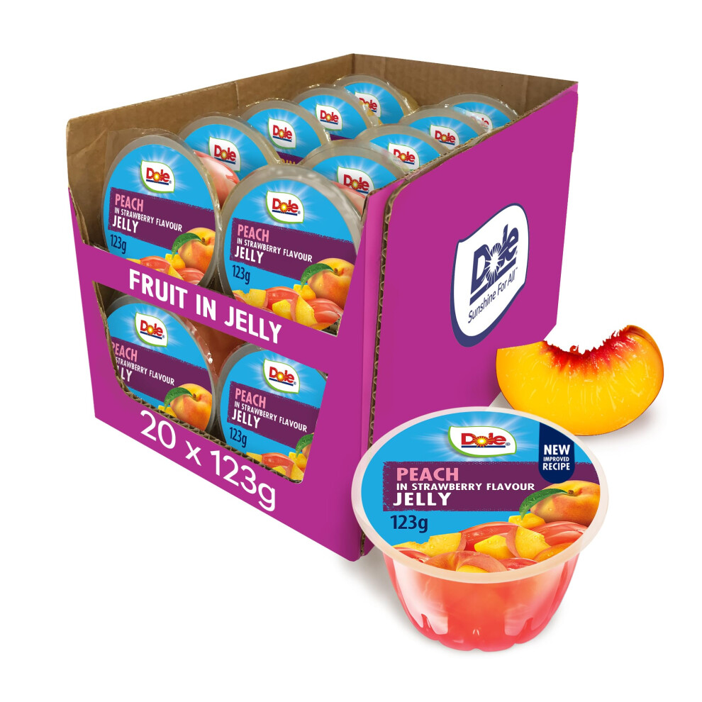 Peach in Strawberry Jelly Fruit Pots 20 x 123g, Healthy Snack Made with Fresh Fruit, No Added Sugar Fruit Bowls, Perfect for Breakfast & Dessert or