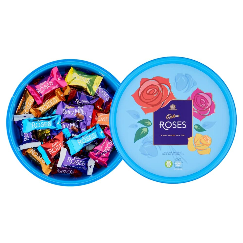 Roses Tub, OFFICIAL, Assortment of Brightly-Wrapped Chocolates in Various Flavours for Sharing on Festive Occasions, 600 g