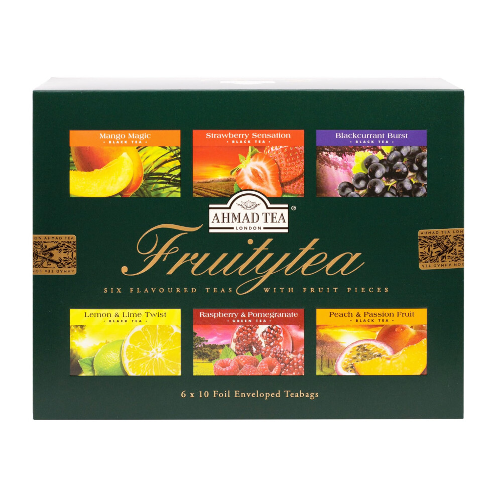 Ahmad Tea Gifts | Fruit Tea Selection Pack | Teas, Teas, Fruit Teas | Perfect Tea Gift | 60 Teabag Sachets | 6 Flavours Black/Green