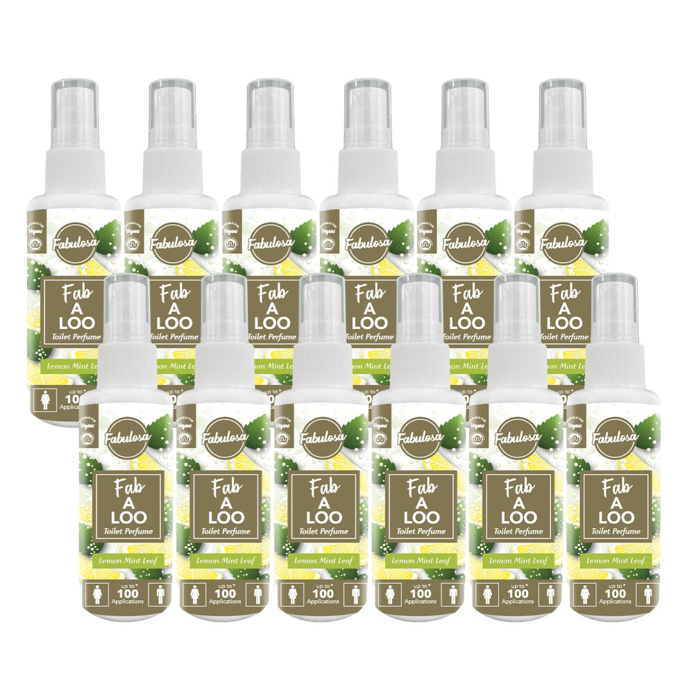 Fab-A-Loo Odour Remover, Compact Toilet Air Freshener Perfume Spray, 60ml, Pack of 12, Lemon Mint Leaf