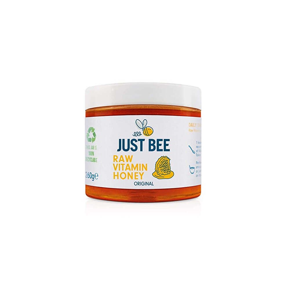 Just Bee Raw Vitamin Honey, Raw Natural Honey With Vitamins, Floral And Meadow Honey With Vitamin C, B6, B12, Echinacea (260G Jar)