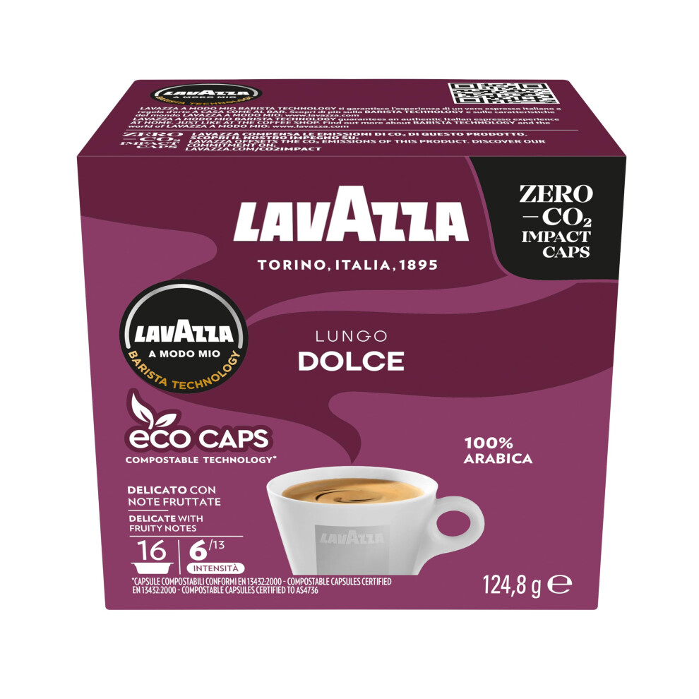 Lavazza, A Modo Mio Lungo Dolce, 36 Coffee Capsules, with Aromatic Notes of Dried Fruits, for a Sweet Espresso, 100% Arabica, Intensity 6/13, Medium