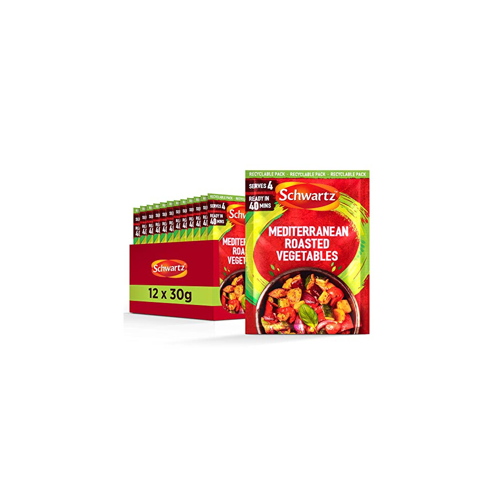 Schwartz Mediterranean Roasted Vegetables Recipe Mix 30 G Serves 4 Pack Of 12 Adds Chargrill Flavour To Mixed Vegetables With Garlic, Basil And Parsley