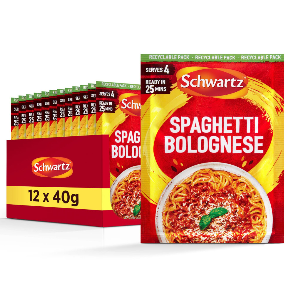 Schwartz Spaghetti Bolognese Recipe Mix 40 G | Serves 4 | Pack Of 12 | Delightful Flavour, Delicious Meal | With Tomato, Garlic, Basil, And Oregano | No