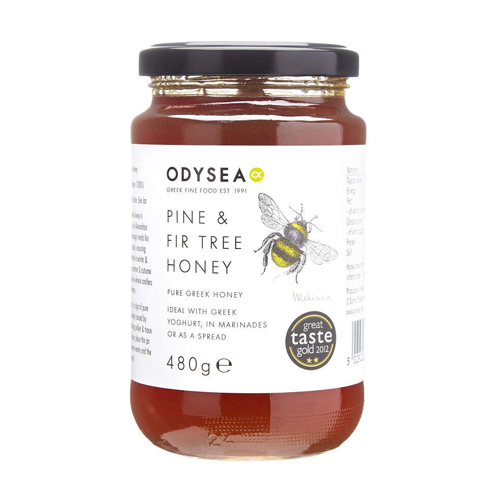 Odysea Pine And Fir Tree Raw Honey, 480G - Award Winning - 100% Natural, Cold-Extracted, Pure & Unprocessed - Low In Sugar - Healthy - Premium - Greek - High