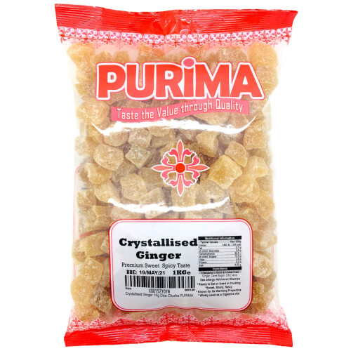 Crystallised Ginger 1kg - Crystalised Stem Ginger Root Chunks Dice Cubes Crystallized PURIMA