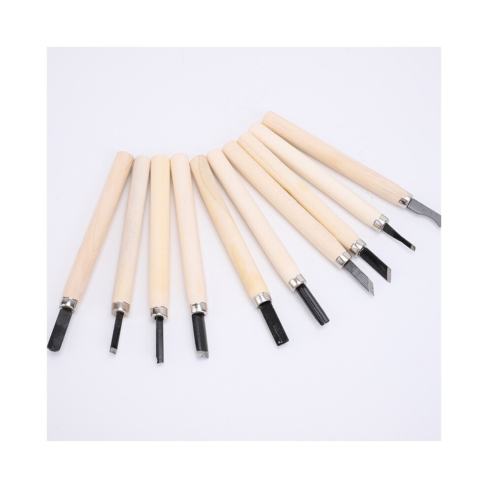 10 PCS Wood Carving Tools Set, Wood Handle Carving Chisels Knives Kit w Cap, Engraving Wood Rubber Pumpkin or Soap, for Beginner