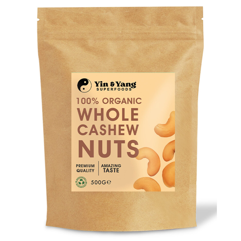 Yin & Yang Superfoods Organic Cashew Nuts 500G Whole, Raw, 100% Natural, By Premium Quality, Source Of Fibre & Protein, Vegan, Contains Antioxidants,