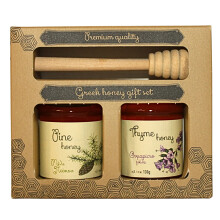 Honey Gift Set with Dipper (1 Thyme 130 g jar, 1 Pine 130 g, Wooden Dipper)