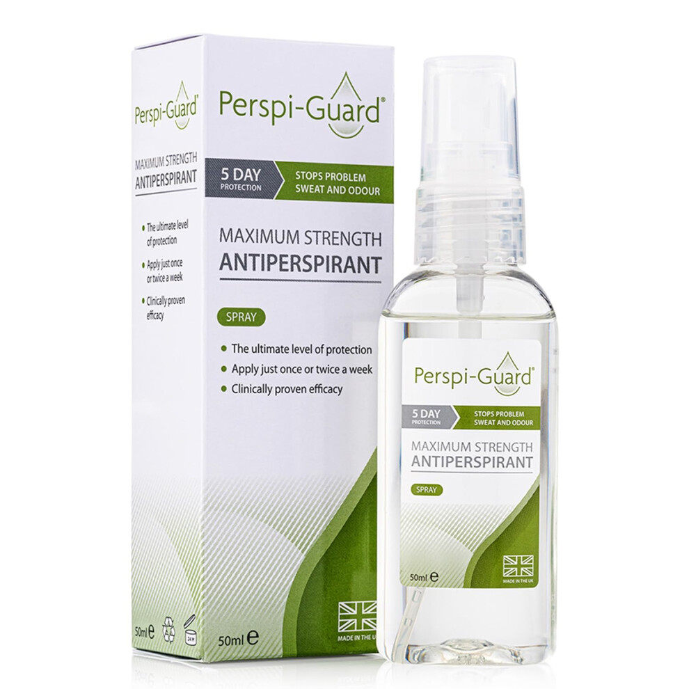Perspi-Guard Maximum Strength Antiperspirant Spray, Strong Deodorant For Excessive Sweating & Hyperhidrosis Treatment, Lasts Up To 5 Days - Unscented (50Ml)