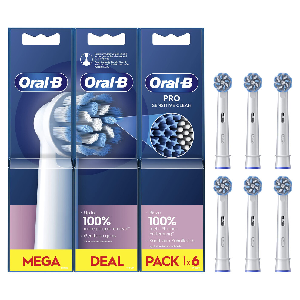 Oral-B Pro Sensitive Clean Electric Toothbrush Head, X-Shaped & Extra Soft Bristles For Gentle Brushing & Plaque Removal, Pack Of 6 Toothbrush Heads, White