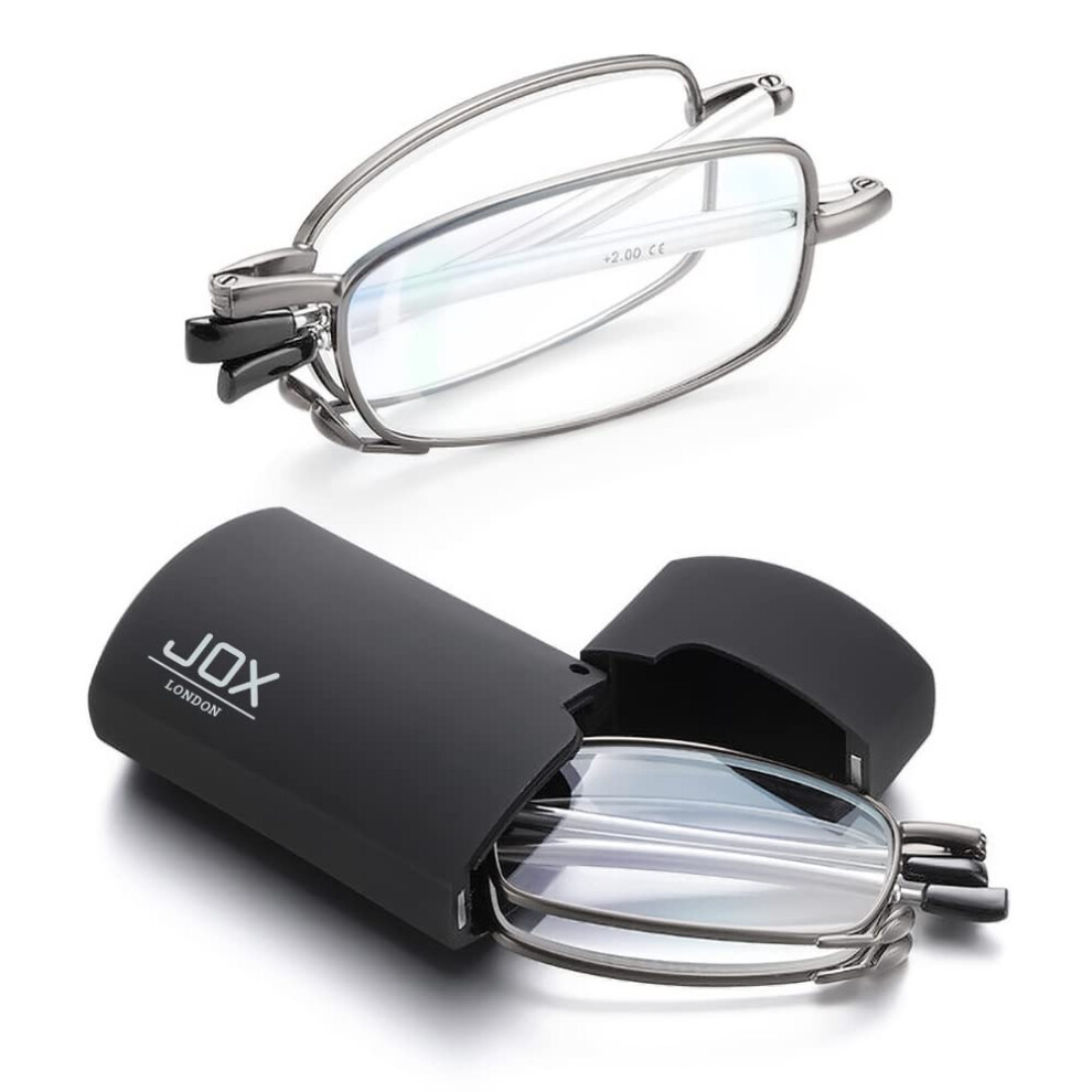 Folding Reading Glasses With Flip Case Portable Mini Reading Glasses Compact pocket reading glasses for Men and Women Gun Metal 2.5 on OnBuy