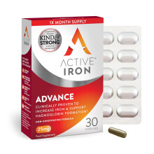 Active Iron Advance 25mg Iron Supplement | Non- Constipating | Clinically Proven to Increase Iron Levels | Fights Tiredness & Fatigue | 30 Daily