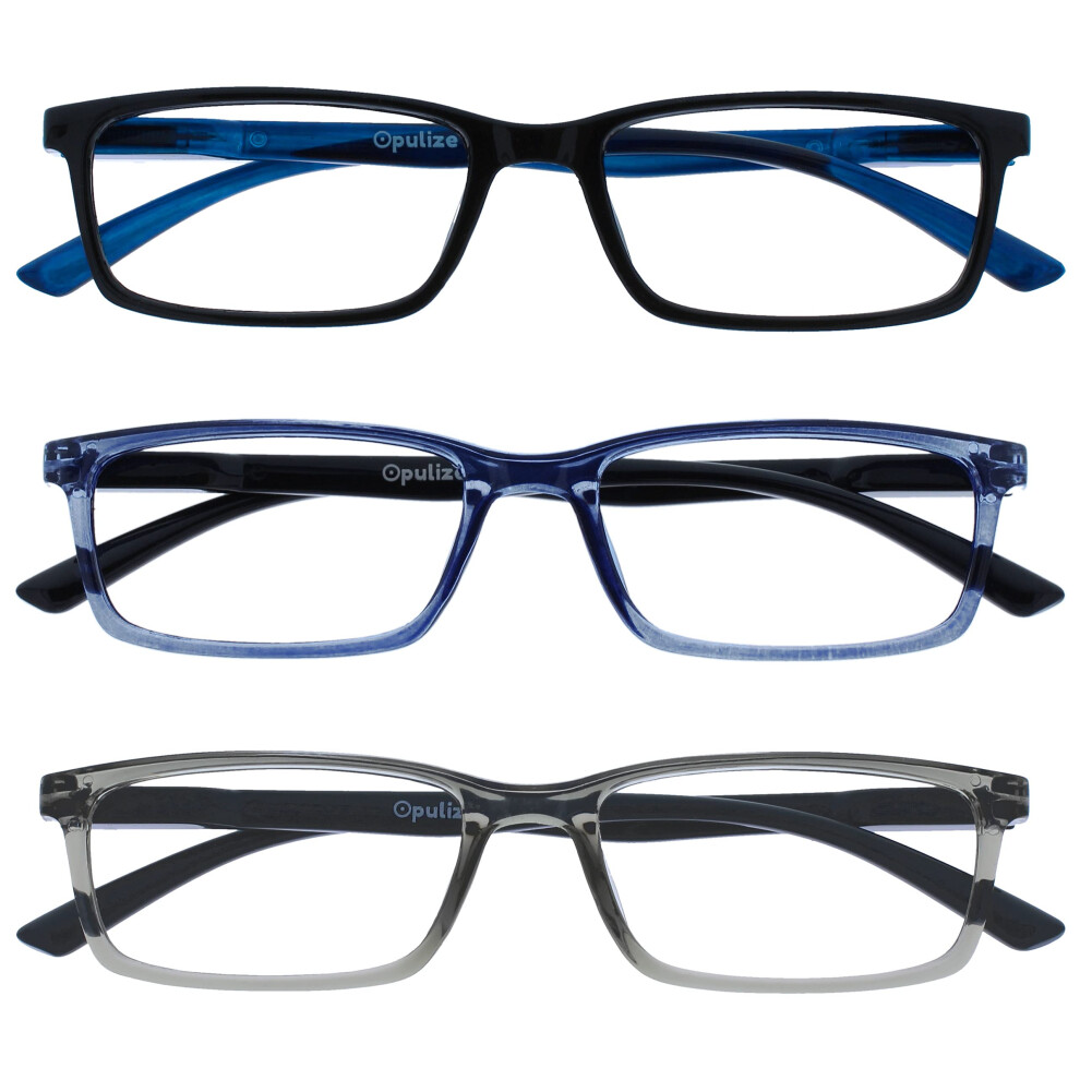 Opulize Blue/Light/Black See 3 Pack Blocking Reading Glasses Grey Computer Anti Glare Mens Womens Bbb9-137 +1.50