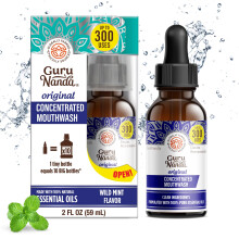 GuruNanda Enxaguante Bucal Concentrado (60 ml), Sem Flúor, Menta com Óleos Essenciais, Apoia 300 Enxagues, Ajuda na Respiração Fresca