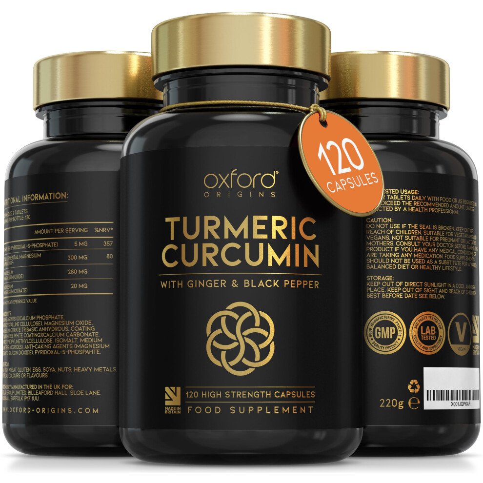 Oxford Organics Advanced Turmeric Capsules High Strength 3000Mg, Ginger & Black Pepper | One Per Day | 4 Month Supply | Turmeric And Black Pepper Capsules Locally