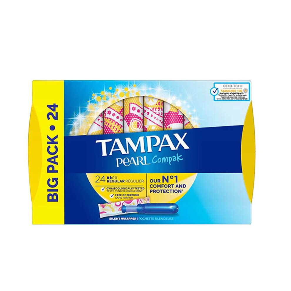 Compak Pearl Regular Insertion Sleeve Tampons, Blue, 24 Count