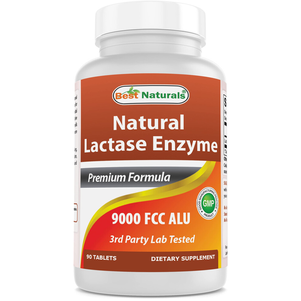 Best Naturals Lactose Intolerance Relief Tablets With Natural Lactase Enzyme, Fast Acting High Potency Lactase, 9000 Fcc Alu, 90 Count