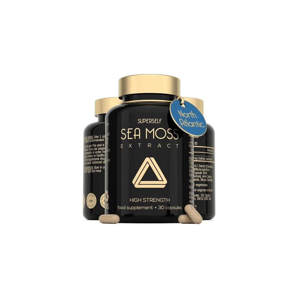 Superself Sea Moss Capsules High Strength - Wildcrafted Irish Sea Moss Tablets - 30 Capsules One A Day - 2000Mg Sea Moss Capsule - North Atlantic Seamoss