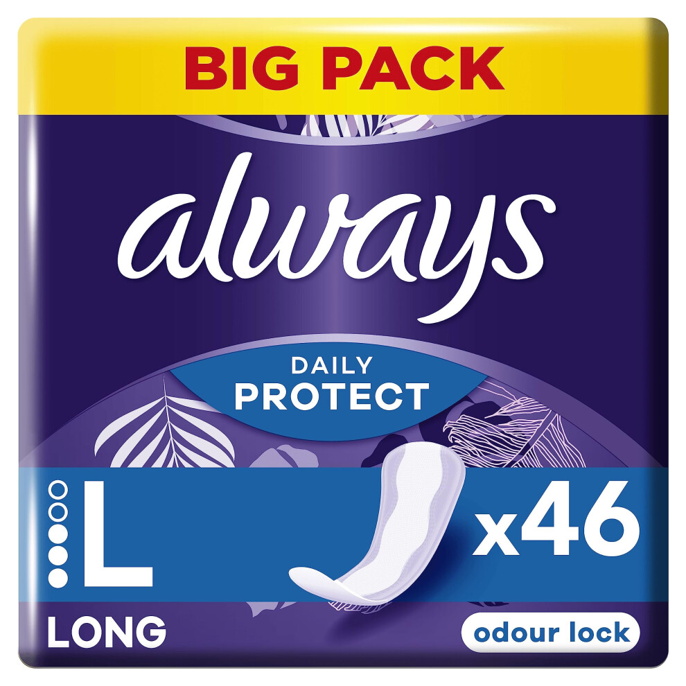 Daily Protect Long Panty Liners, Odour Lock, 4x46 Count, Comfortable with Absorbent Core