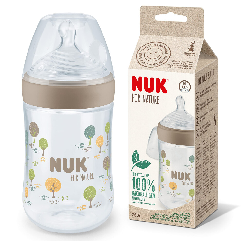 for Nature Baby Bottle | Medium Teat | 260 ml | Breast-Like Ant-Colic Silicone Teat | Temperature Control | Sustainable, BPA-Free Materials | Beige