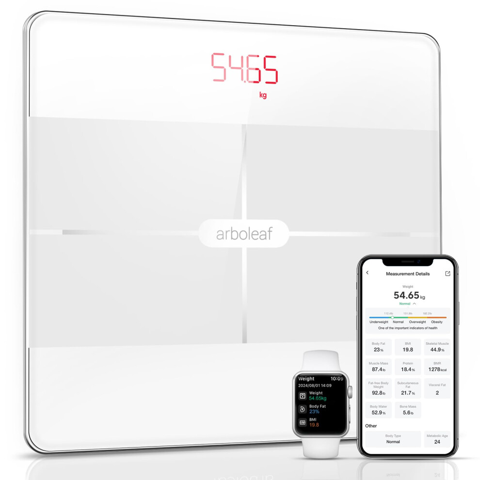 Arboleaf Smart Bathroom Scales For Body Weight, Digital Weighing Scales Bluetooth Body Fat Scales With 13 Body Composition Analyzer, Weight Scales For