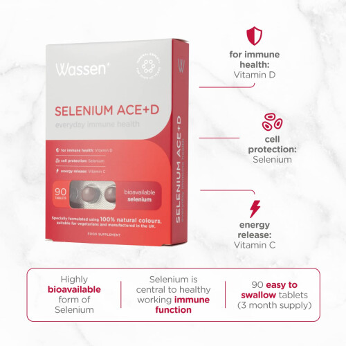 Selenium ACE+D Immune Health - 90 Tablets | Selenium Supplements | Immune System Vitamins | Selenium and Zinc Supplements Contribute to Normal 1