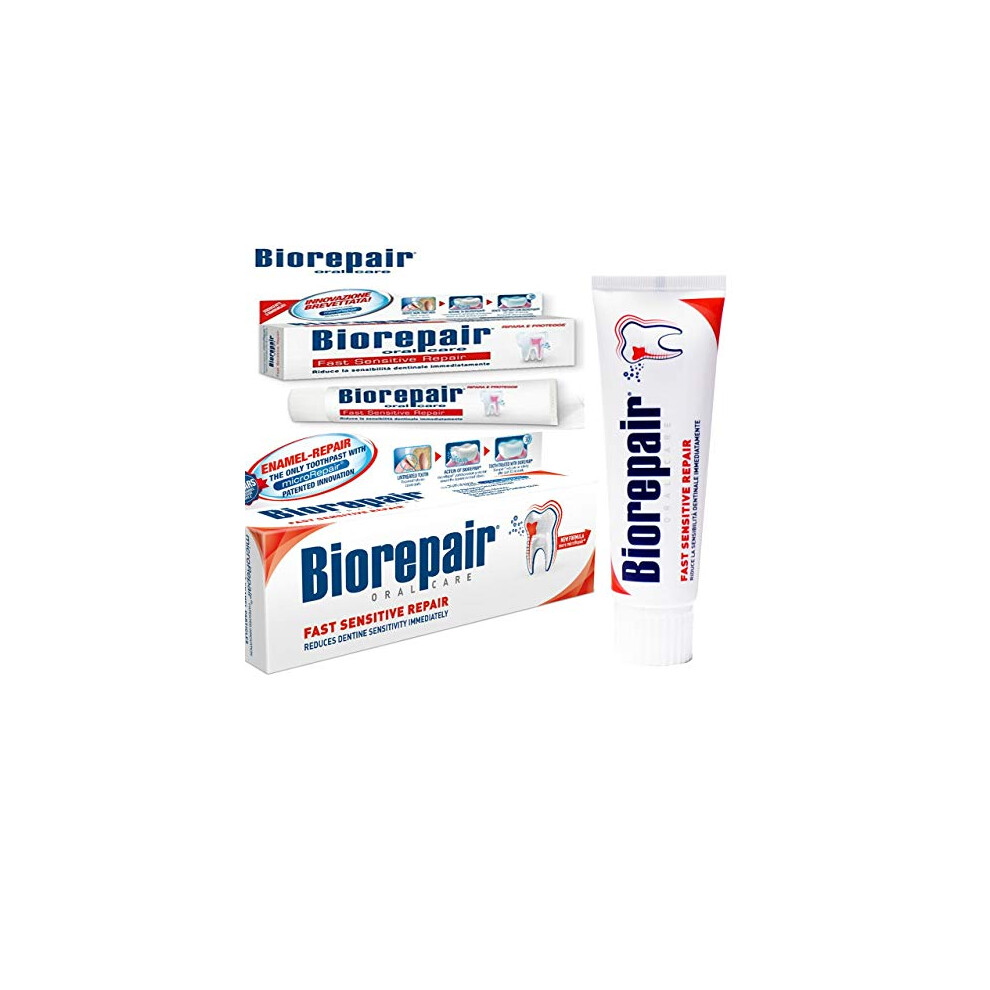 Biorepair Fast Sensitive Toothpaste 75Ml (Pack Of Two) Repairs Damaged Tooth Enamel And Prevents Plaque And Tartar From Forming Â Helping To Prevent Decay