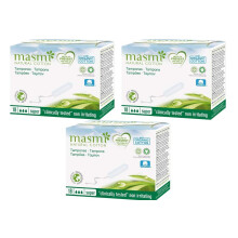 3 x 18 Masmi Super Tampons Organic Cotton Non Applicator, Plastic Free, 100% Biodegradable, Hypoallergenic, Perfume, Viscose, Rayon, Chlorine and