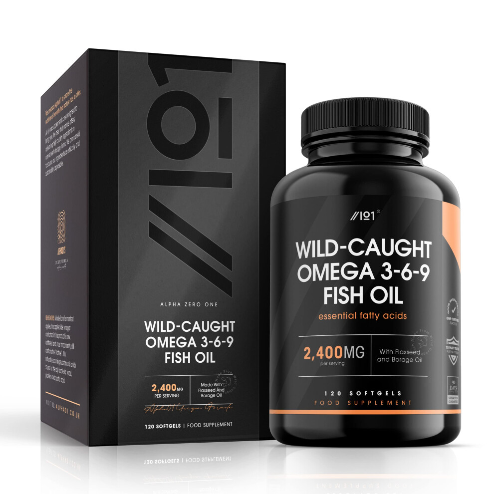 Photos - Vitamins & Minerals Omega 3-6-9 Fish Oil 2400mg - 120 softgels - Wild-Caught Fish with Flax Oil & Borage Oil - No Additives  by A(60 Day Supply)