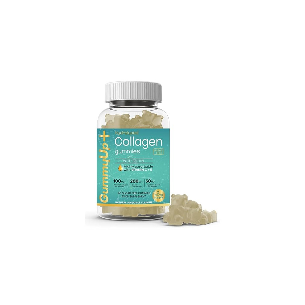 Hydrolysed Collagen Gummies with Biotin, 60 Sugar Free Natural Pineapple Flavoured Gummies