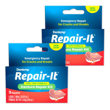 Dentemp Reparaturset     Repair-It Advanced Formula Zahnersatz-Reparaturset (2er-Pack)     Zahnersatz-Reparaturset repariert kaputte Zahnprothesen