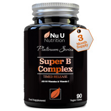 Super Vitamin B Complex - High Absorption Methylated B Vitamins - 90 Timed Release Vegan Tablets - 3 Month Supply - All 8 B Vitamins B1, B2, B3, B5,