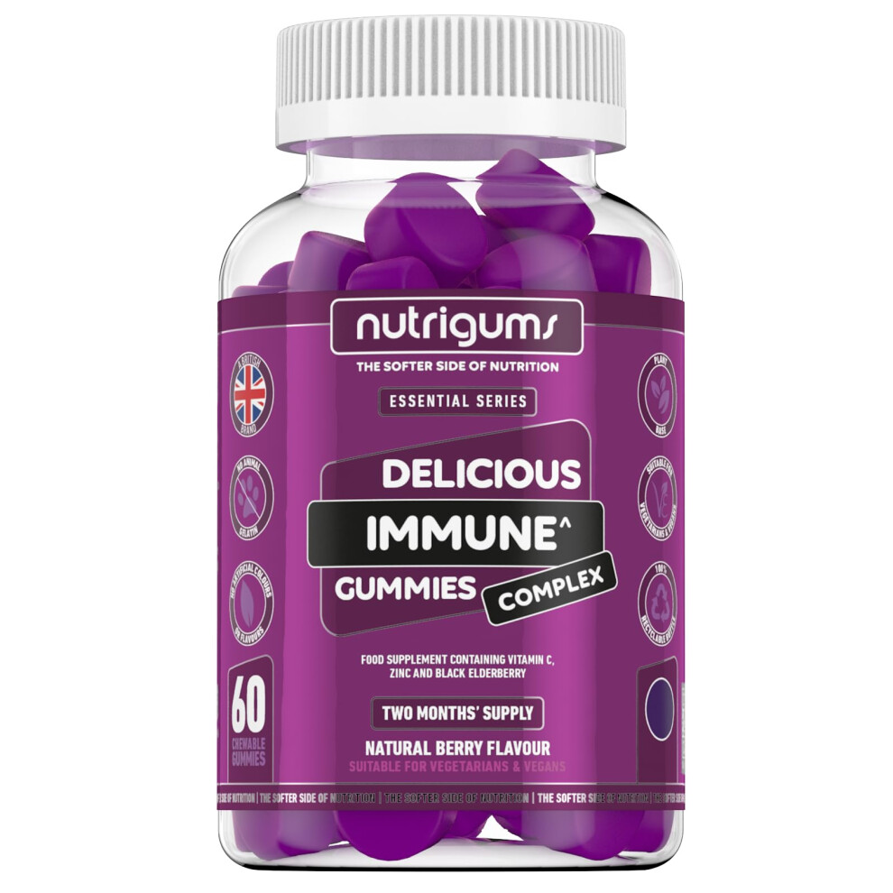 Nutrigums Immune Support Complex Gummy | Blueberry Flavour | 60 Vegan Gummies | Elderberry Extract 2000Mg, Vitamin C And Zinc | Boost Immune System By