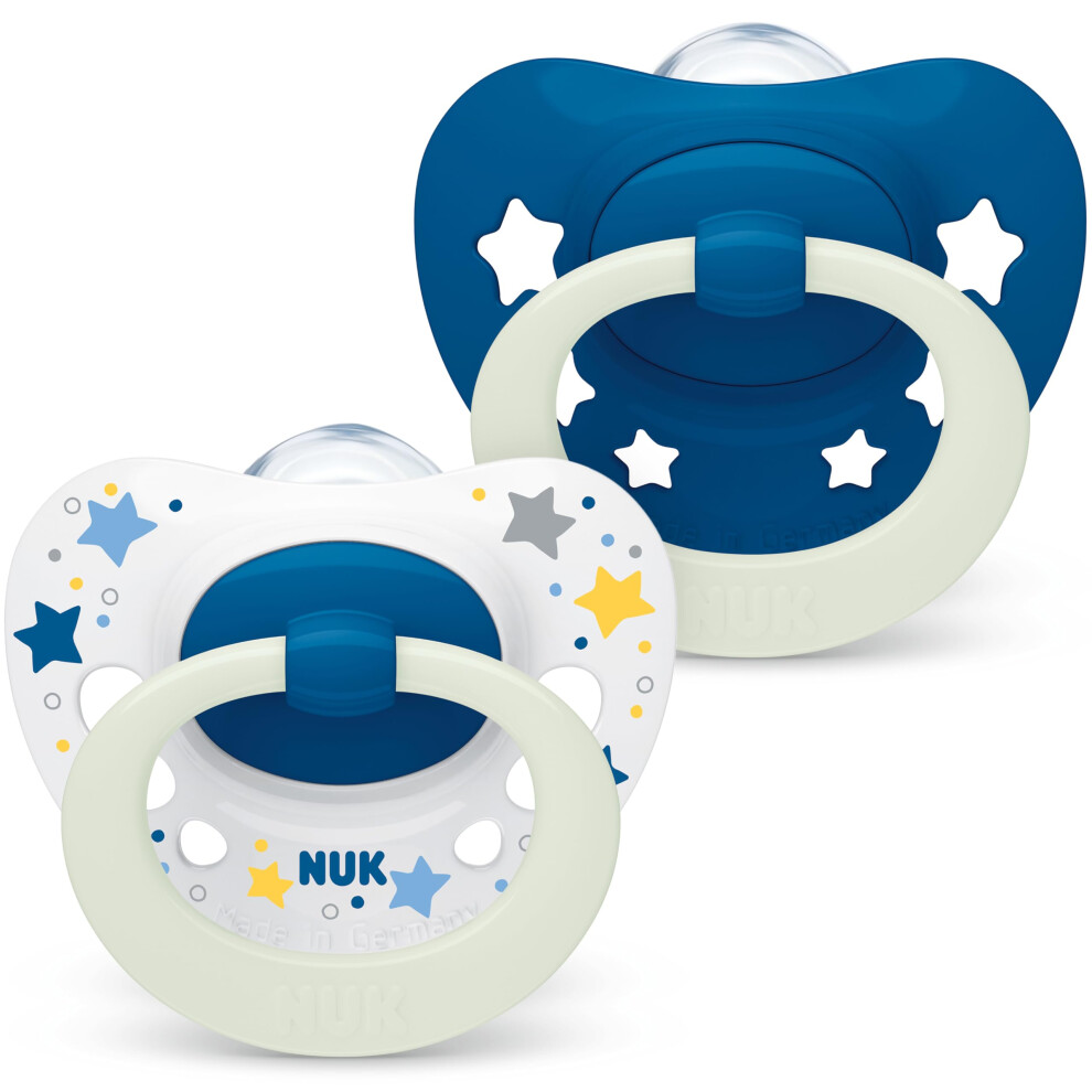 Signature Night Baby Dummy | 6-18 Months | Soothes 95% of Babies | Heart-Shaped BPA-Free Silicone Soothers | Glow-in-The-Dark | includes Case | Blue