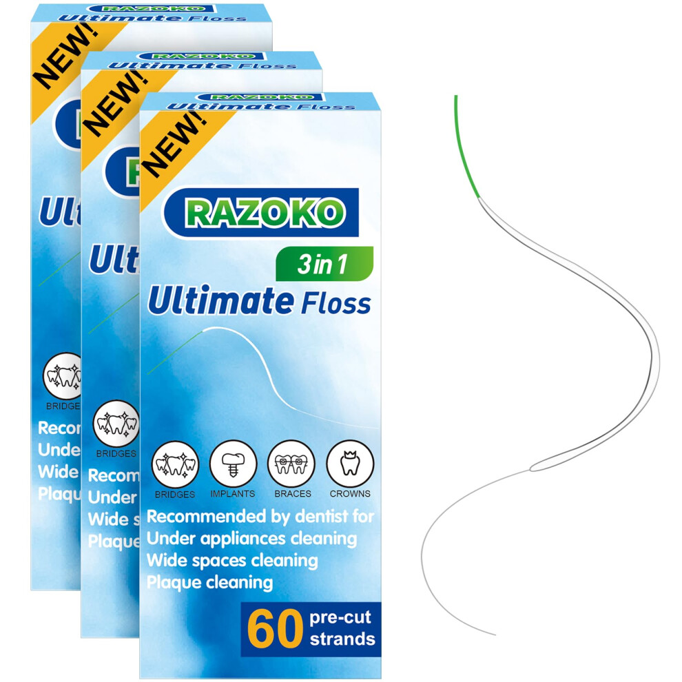 Razoko Dental Floss For Braces, Super Floss Pre-Cut Strands,60 Count, Pack Of 3