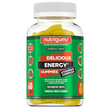 Energy Vitamin B Complex Gummy | Tropical Fruit Flavour | 60 Vegan Gummies | Vitamins B2, B3, B5, B6, B12 & Folic Acid with Zinc and Iodine | Energy