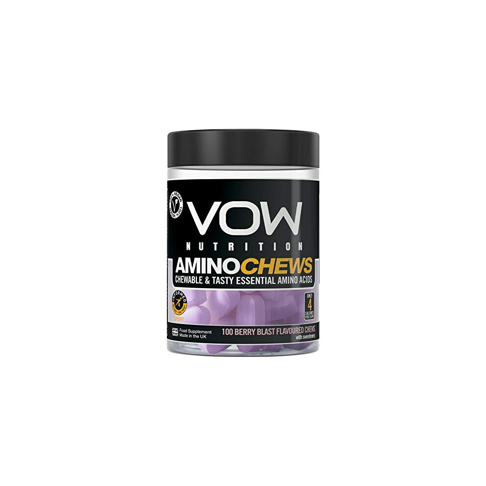Vow Nutrition Vow Amino Chews, Chewable And Tasty Essential Amino Acids, Bcaa, Eaa Complex, L-Leucine, L-Lysine, L-Valine, L-Isoleucine, Vegan, Informed Sport
