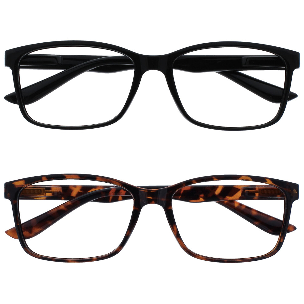 Opulize Black/Brown The Reading Glasses Company & Tortoiseshell Readers Value 2 Pack Large Mens Spring Hinges Rr83-12 +3.00