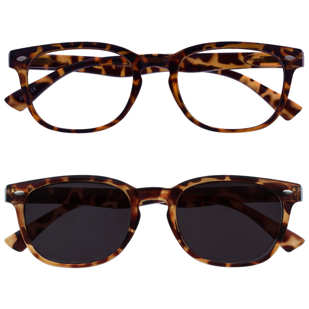 The Reading Glasses Brown Company Tortoiseshell Readers With Matching Sun Reader Twin Pack Mens Womens Rs14-2T +2.50