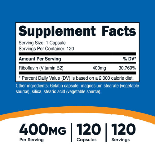 Nutricost, Vitamine B2, 400 mg, 120 Gélules 1
