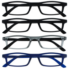 Reading Glasses Mixed 4 Pack, Unisex, +2.00 Magnification - Black, Matt Grey Black, Matt Navy Blue