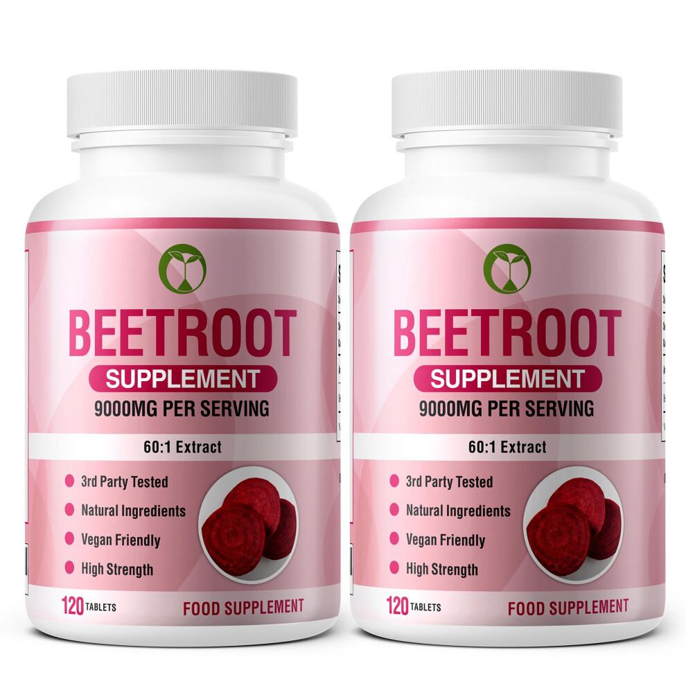 Beetroot Supplement (Twin Pack) 9000mg Extract High Strength 240 Tablets (Twin Pack - 240 Tablets)