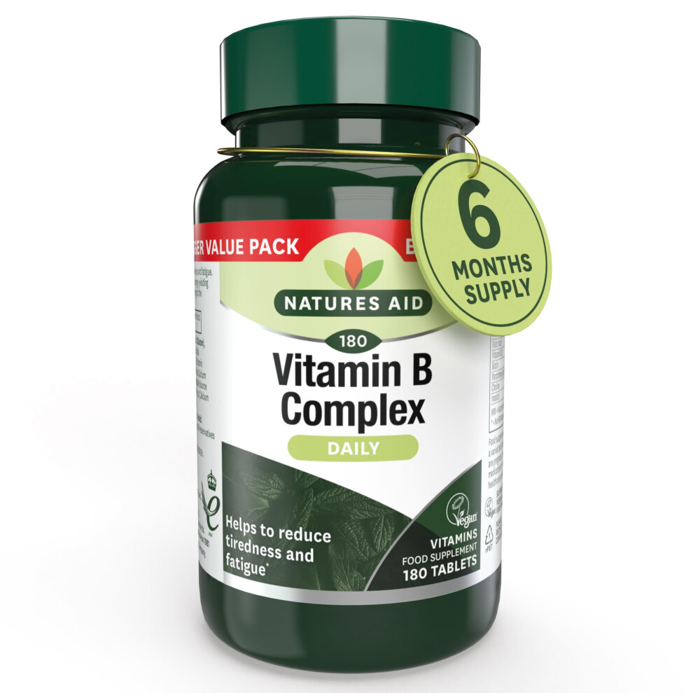 Vitamin B Complex - 180 Tablets - Complete B1 B2 B3 B5 B6 & Vitamin B12 Supplement Support for Energy Tiredness Fatigue Metabolism Function - Vegan