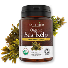 Certified Organic Sea Kelp Iodine - 385mcg per Capsule (256% RDA) for Normal Thyroid Function | Earthier Sun Farm Organics