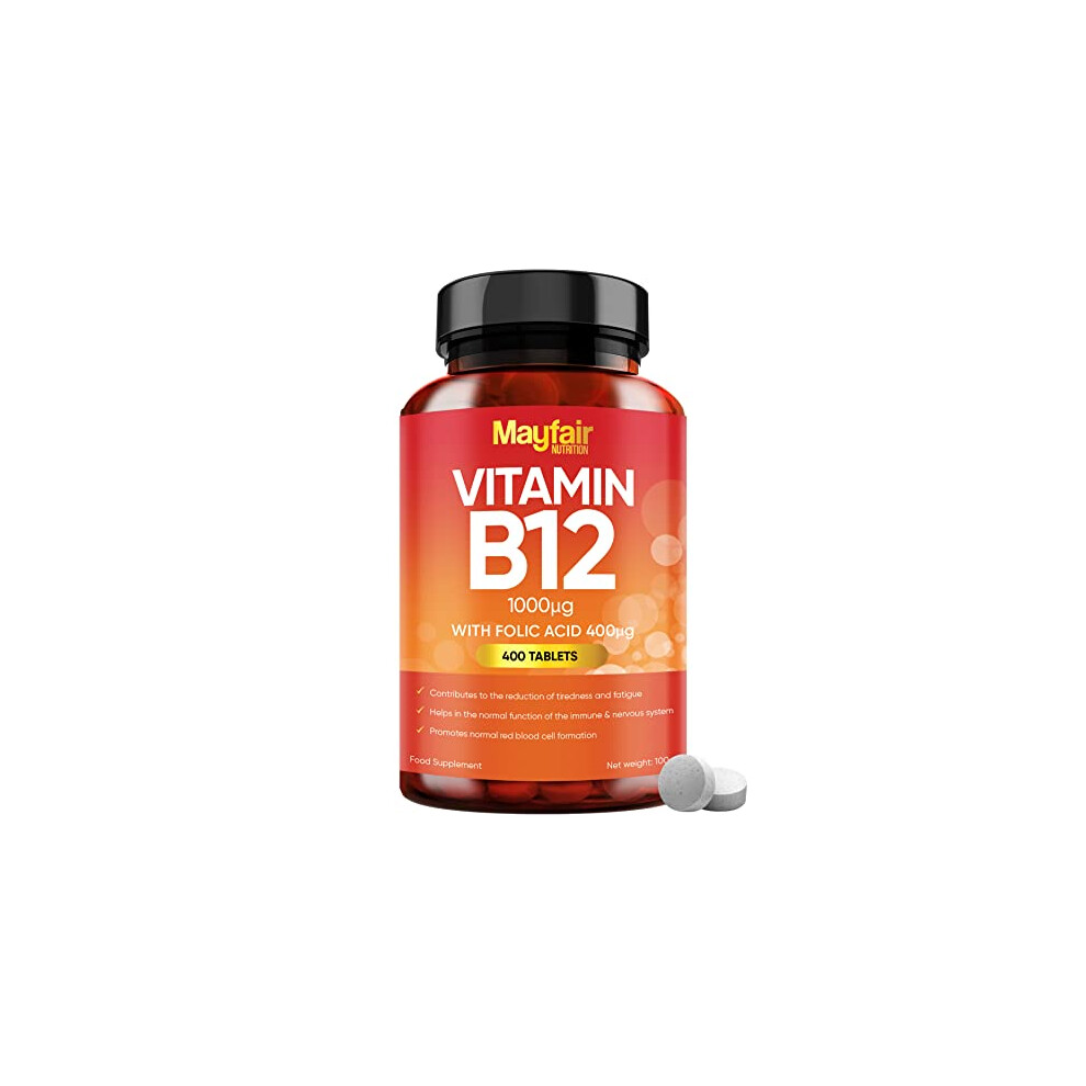 Mayfair Nutrition Vitamin B12 Supplements With Folic Acid - 400 Tablets Of 500Mcg Vegan B12 - Non-Gmo & Gluten-Free - Made In Uk