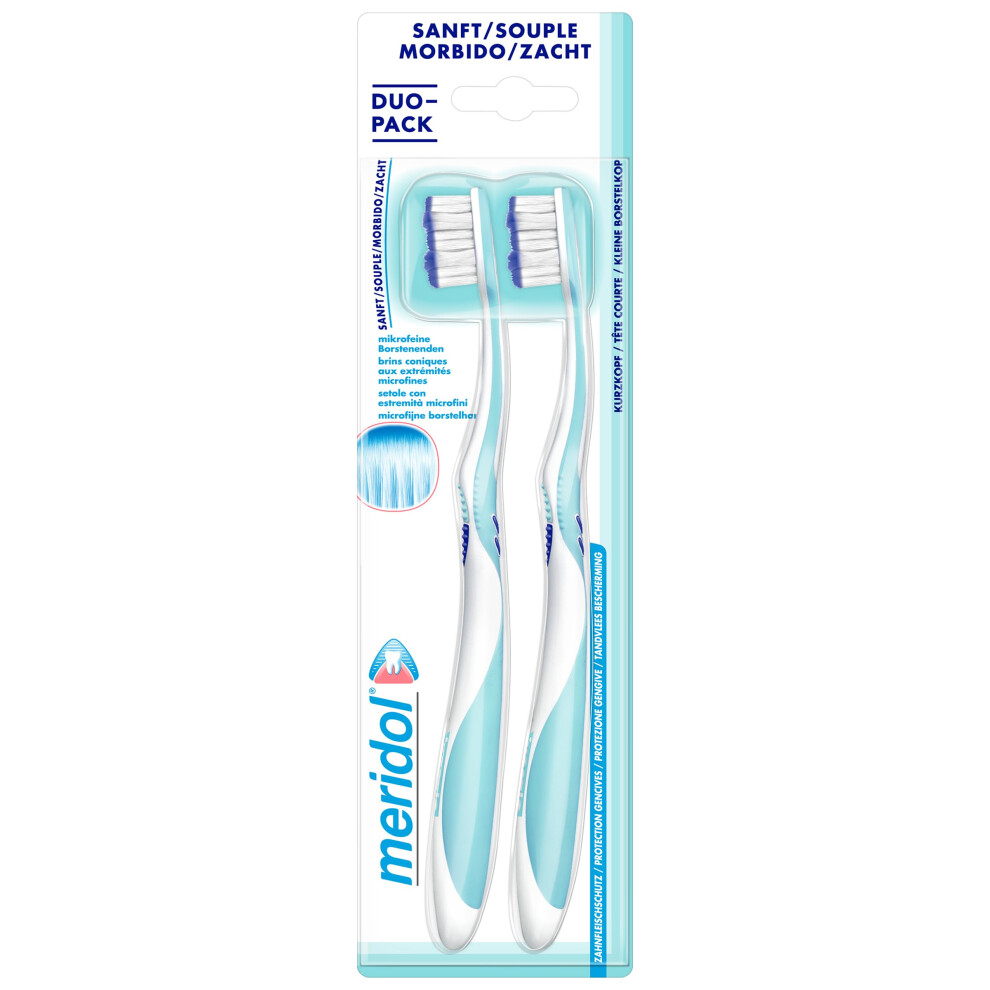 Meridol Toothbrush Gum Protection Soft Pack Of 2 - Manual Toothbrush For Gentle Cleaning Of Teeth On The Gum Line